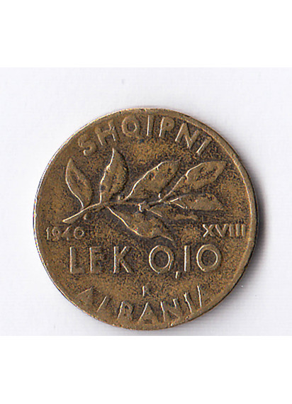 1940 - 0,10 Lek Albania Vittorio Emanuele III Occupazione Italiana MB+
